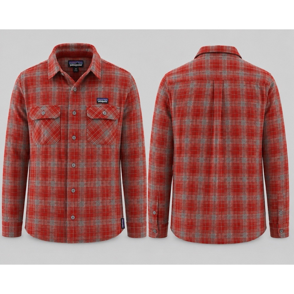Patagonia Fjord Flannel Shirt Mens xxl red silver l/s lumberjack pockets